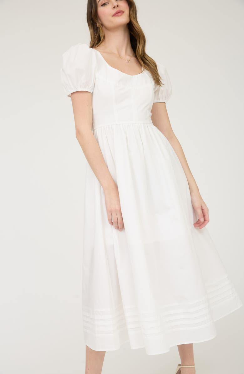 Blu Pepper Puff Sleeve Midi Dress, Alternate, color, Snow White