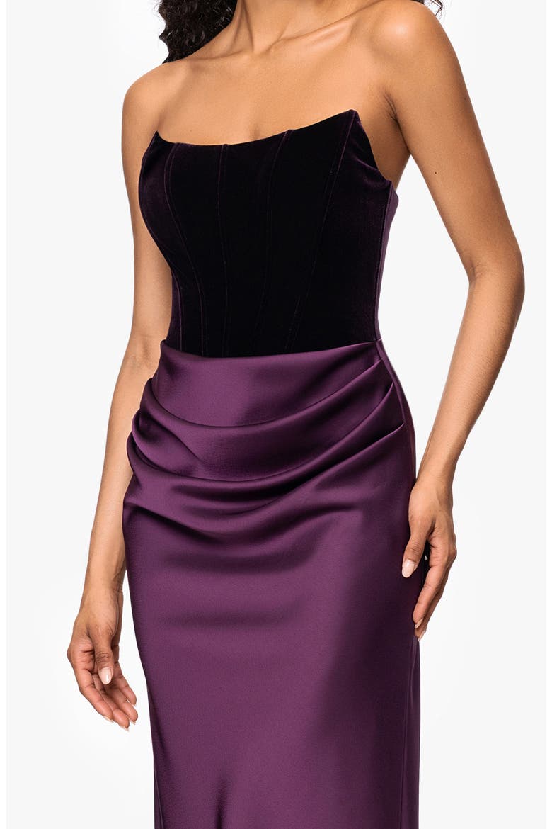 Strapless Velvet & Satin Dress, Alternate, color, PLUM