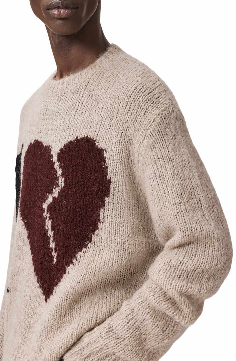 AllSaints Lover Intarsia Sweater, Alternate, color, Pebble Brown