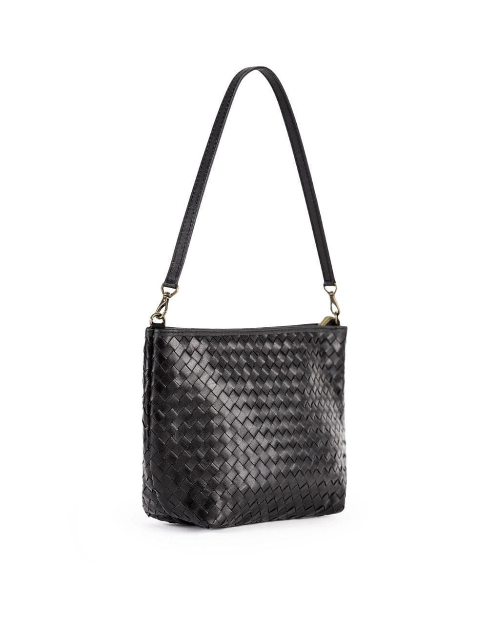 Deux Mains Woven Leather Shoulder Bag, Alternate, color, Black