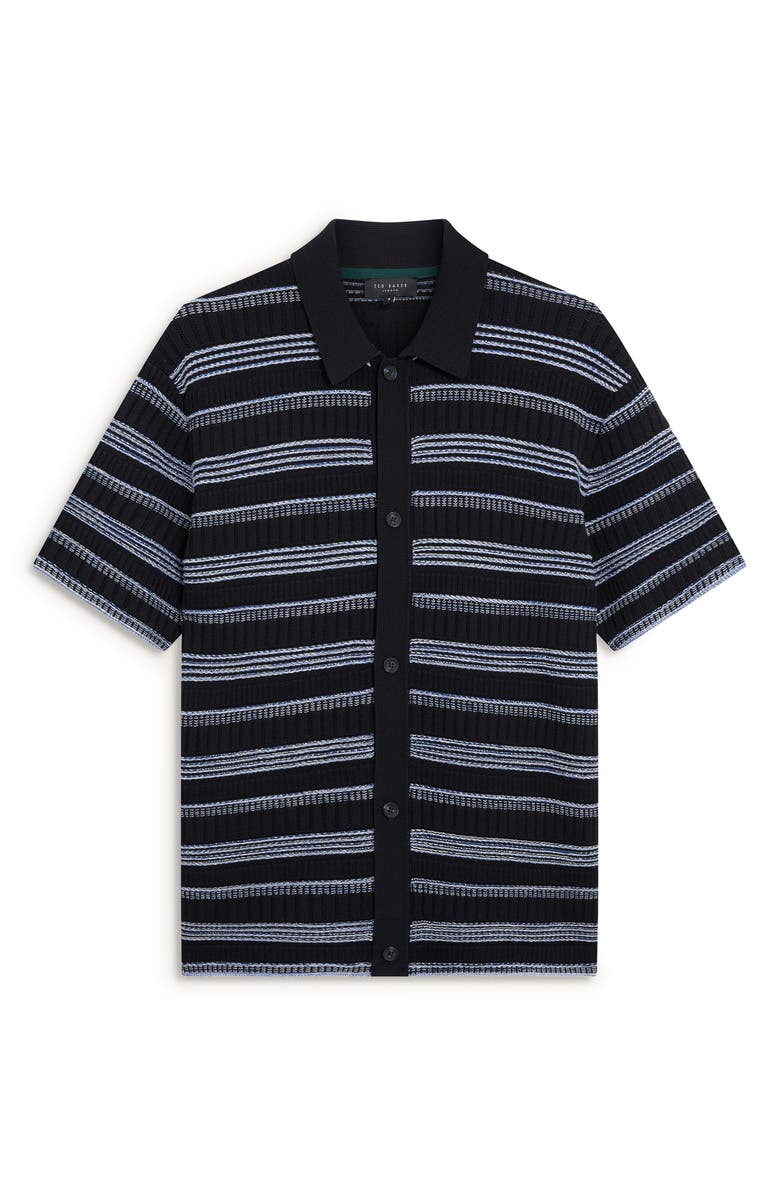 Ted Baker Florem Stripe Short Sleeve Knit Button-Up Shirt, Alternate, color, 
