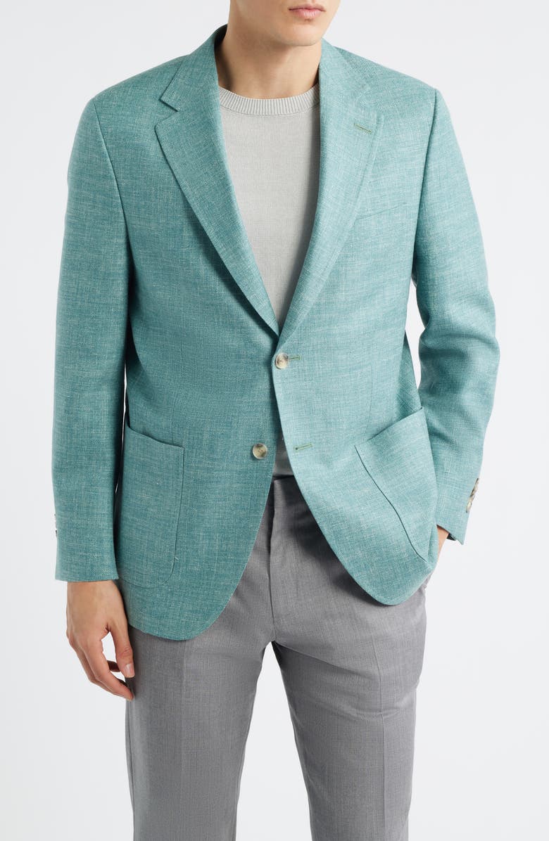 Peter Millar Hyperlight Soft Light Green Mélange Silk & Linen Blend Sport Coat, Main, color, Light Green