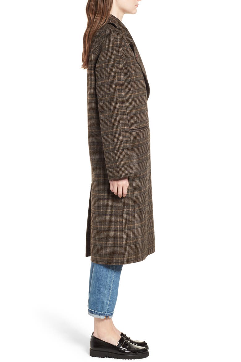 Double Face Plaid Wool Blend Coat, Alternate, color, BROWN PLAID