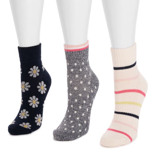 Muk Luks Cotton Compression Quarter Crew Socks 3 Pair Pack In Multi