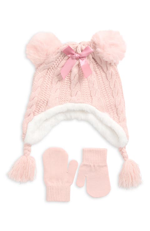 Kids' Cable Knit Earflap Hat & Mittens Set