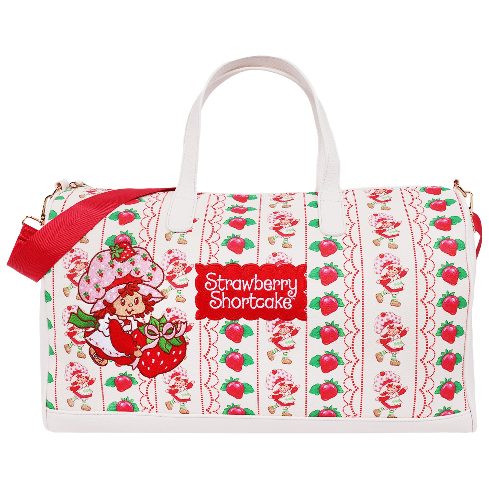 Strawberry Shortcake Lace Print Weekender Duffel Bag, Main, color, White