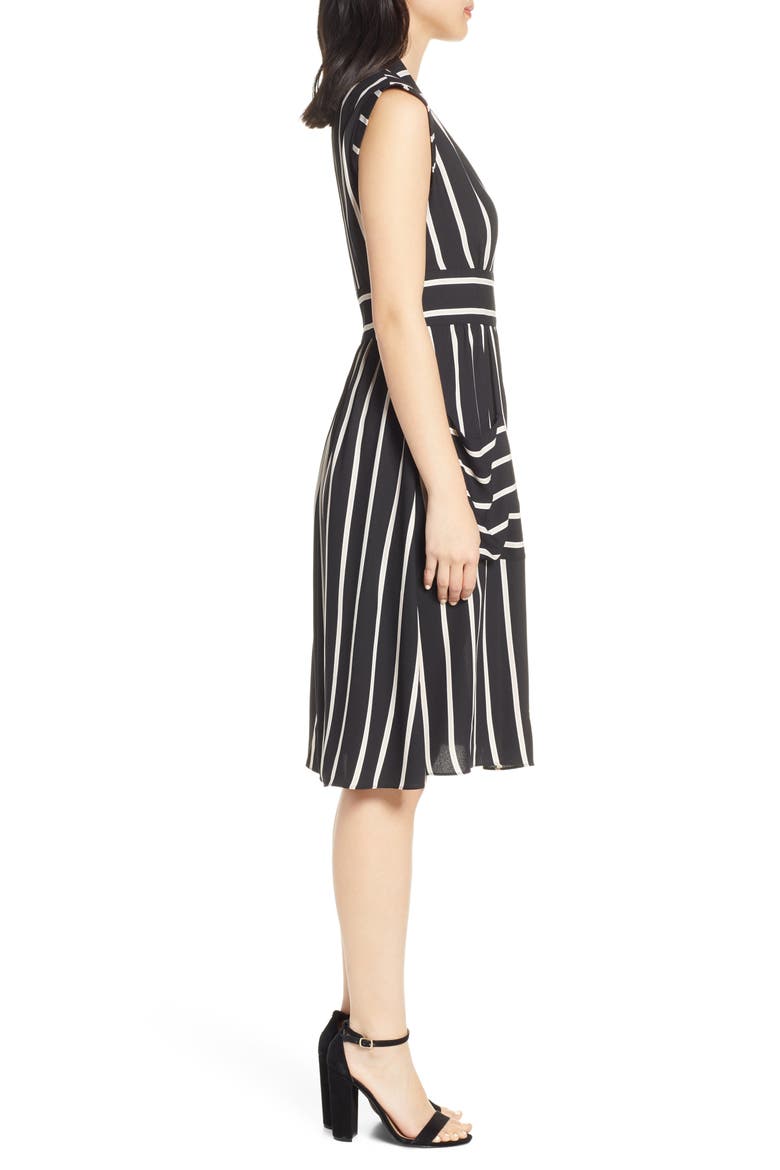 Vice Camuto Stripe Crepe Fit & Flare Dress, Alternate, color, BLACK MULTI