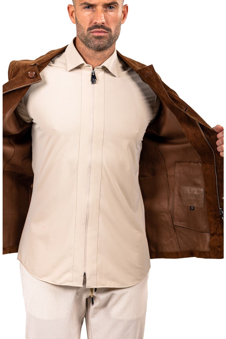 Slim Fit Lambskin Suede Jacket, Alternate, color, BROWN