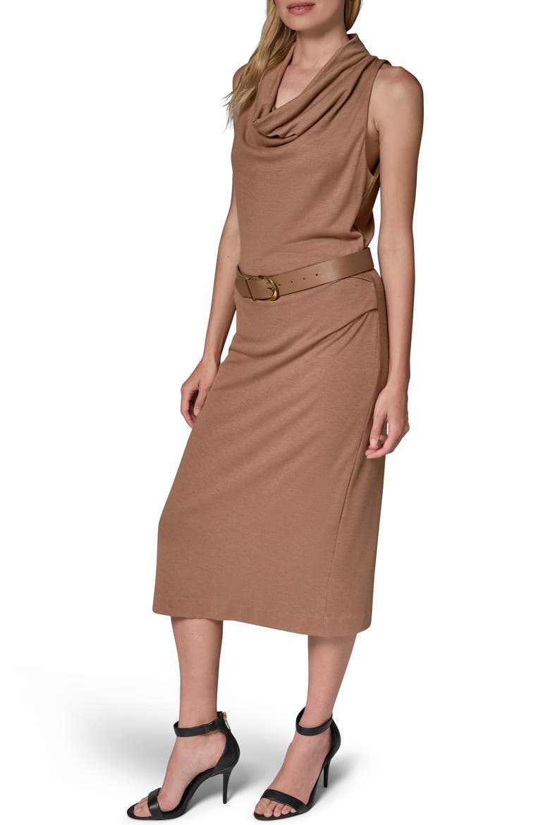 Cowl Neck Sleeveless Midi Dress, Alternate, color, CAMEL