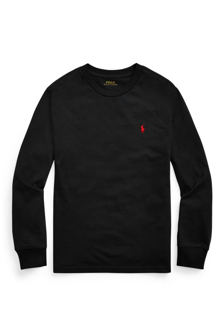 Kids' Long Sleeve Cotton Jersey T-Shirt, Main, color, BLACK