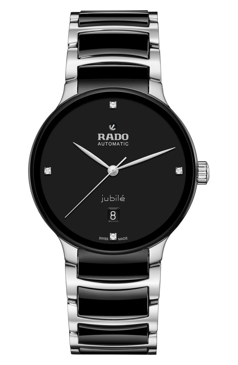 RADO Centrix Automatic Diamond Bracelet Watch, Main, color, Black