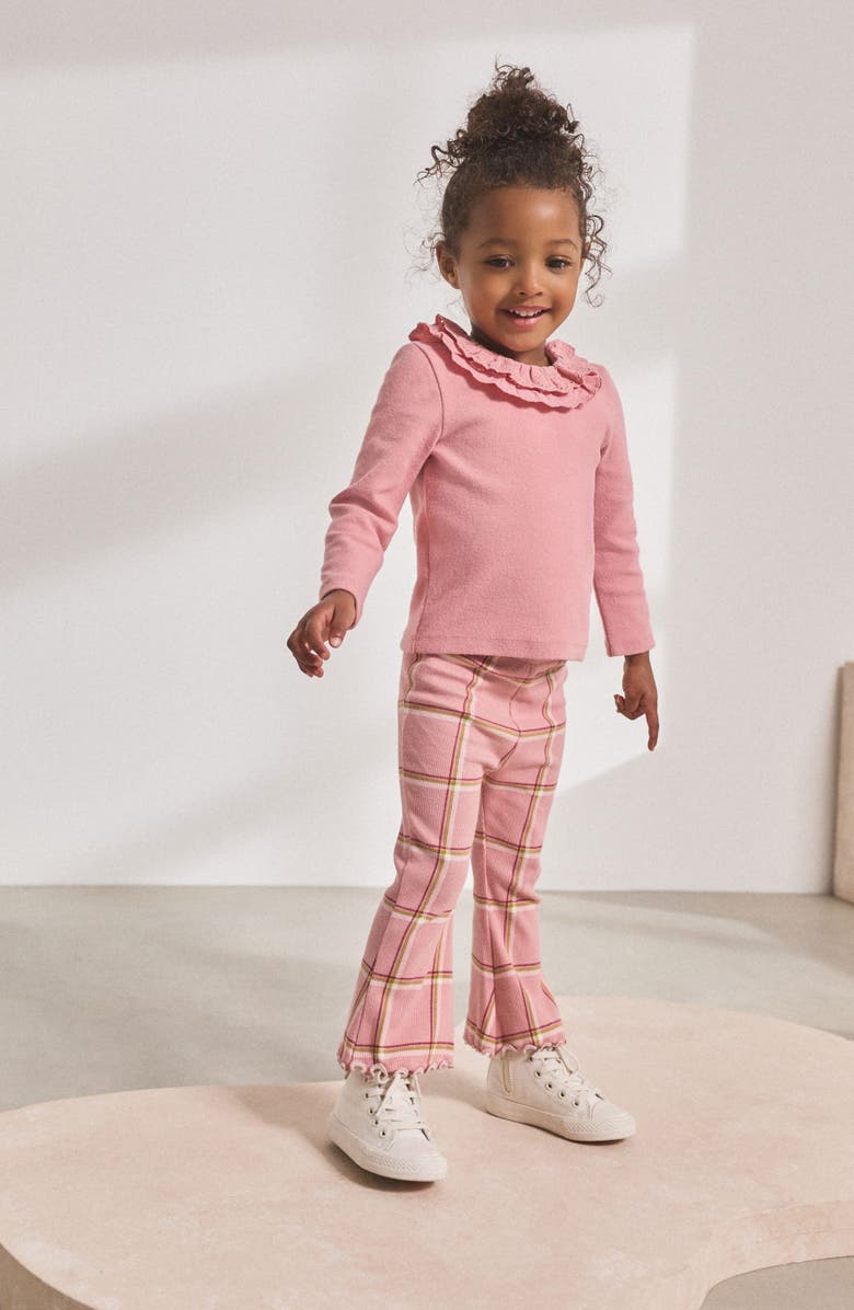 NEXT Kids' Check Rib Flare Leggings, Alternate, color, Pink