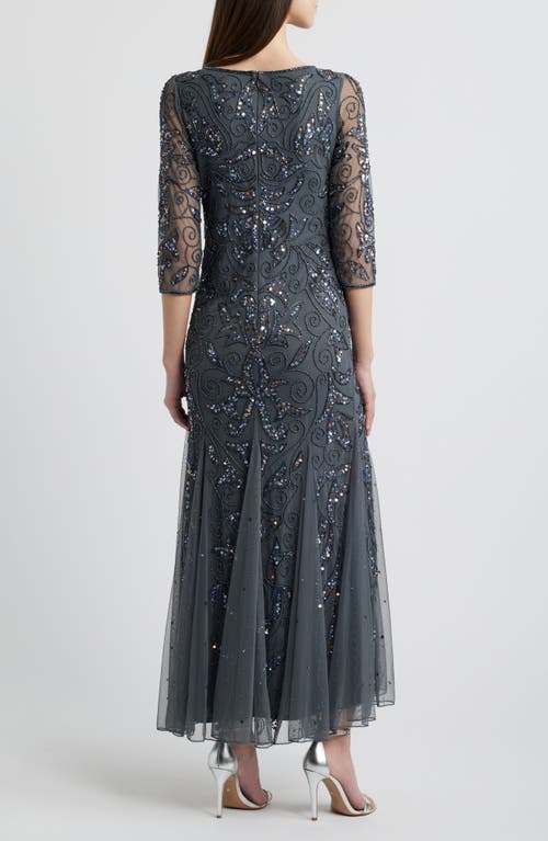PISARRO NIGHTS PISARRO NIGHTS ILLUSION SLEEVE BEADED A-LINE GOWN