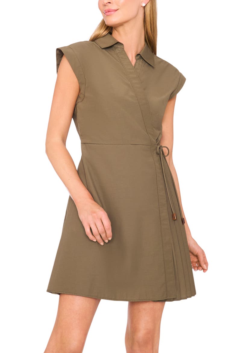 Pleated Wrap Minidress, Alternate, color, OLIVE NIGHT