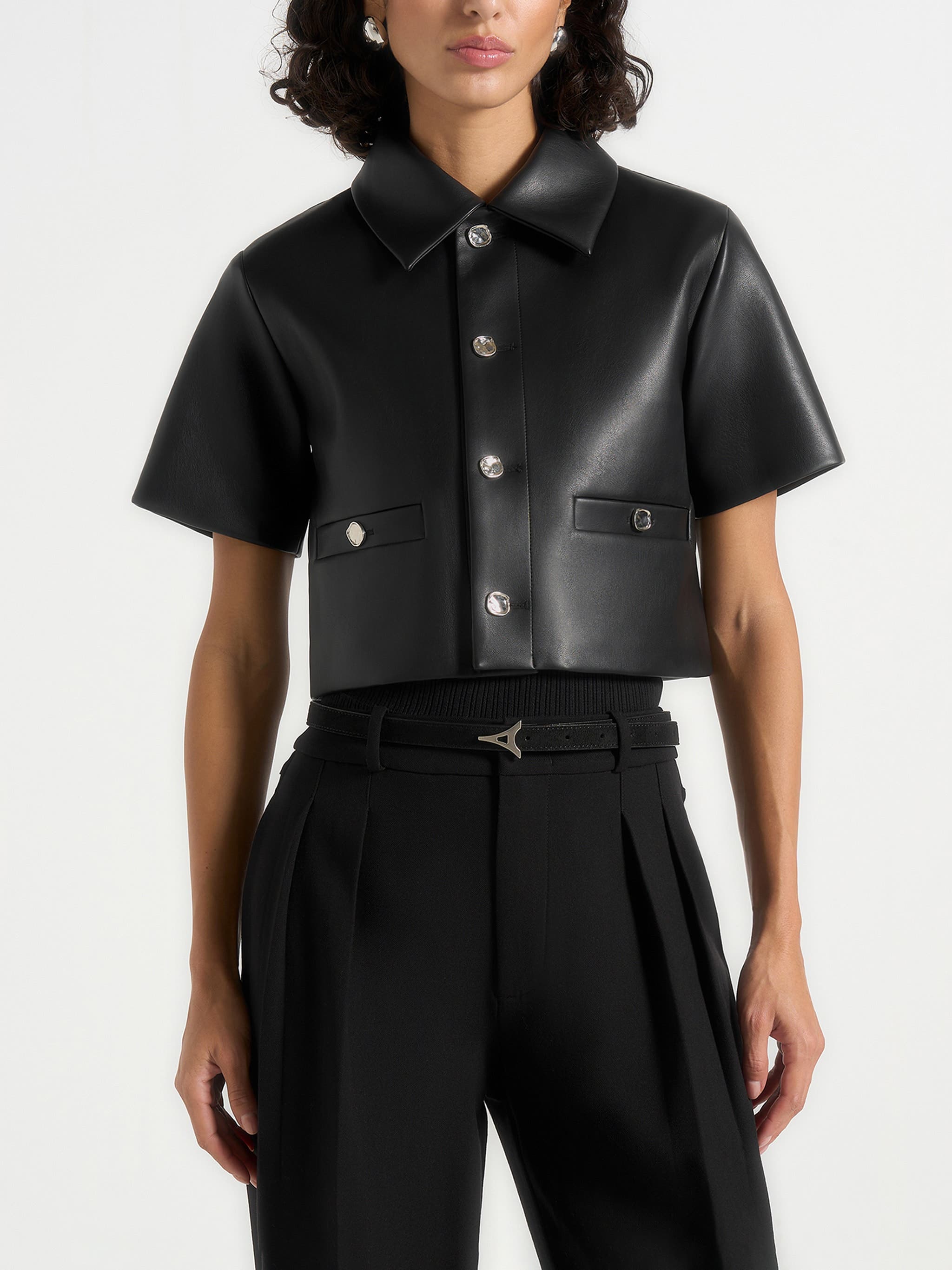 Dory Leather Cropped Shirt - image 2