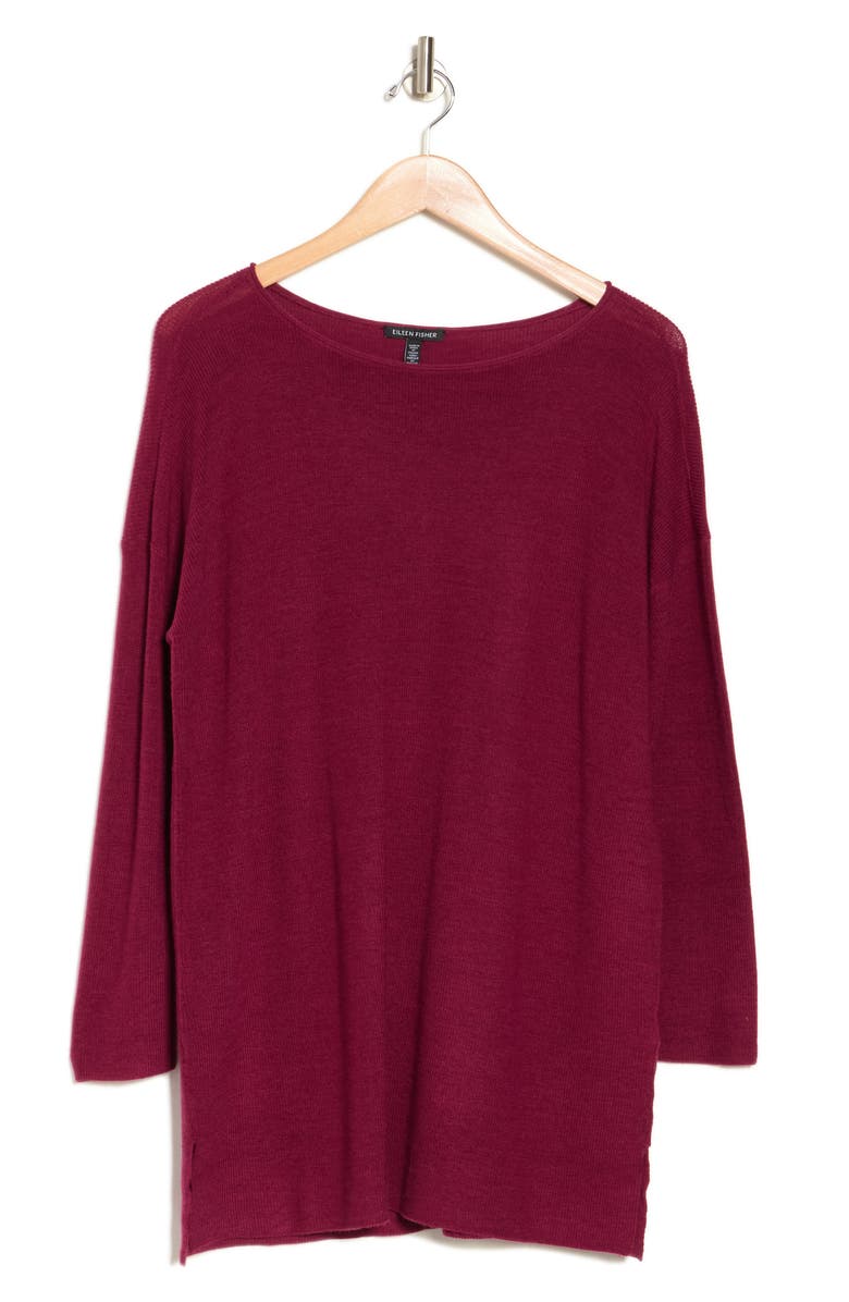 Eileen Fisher Bateau Long Sleeve Merino Wool Tunic Top, Alternate, color, Hibiscus