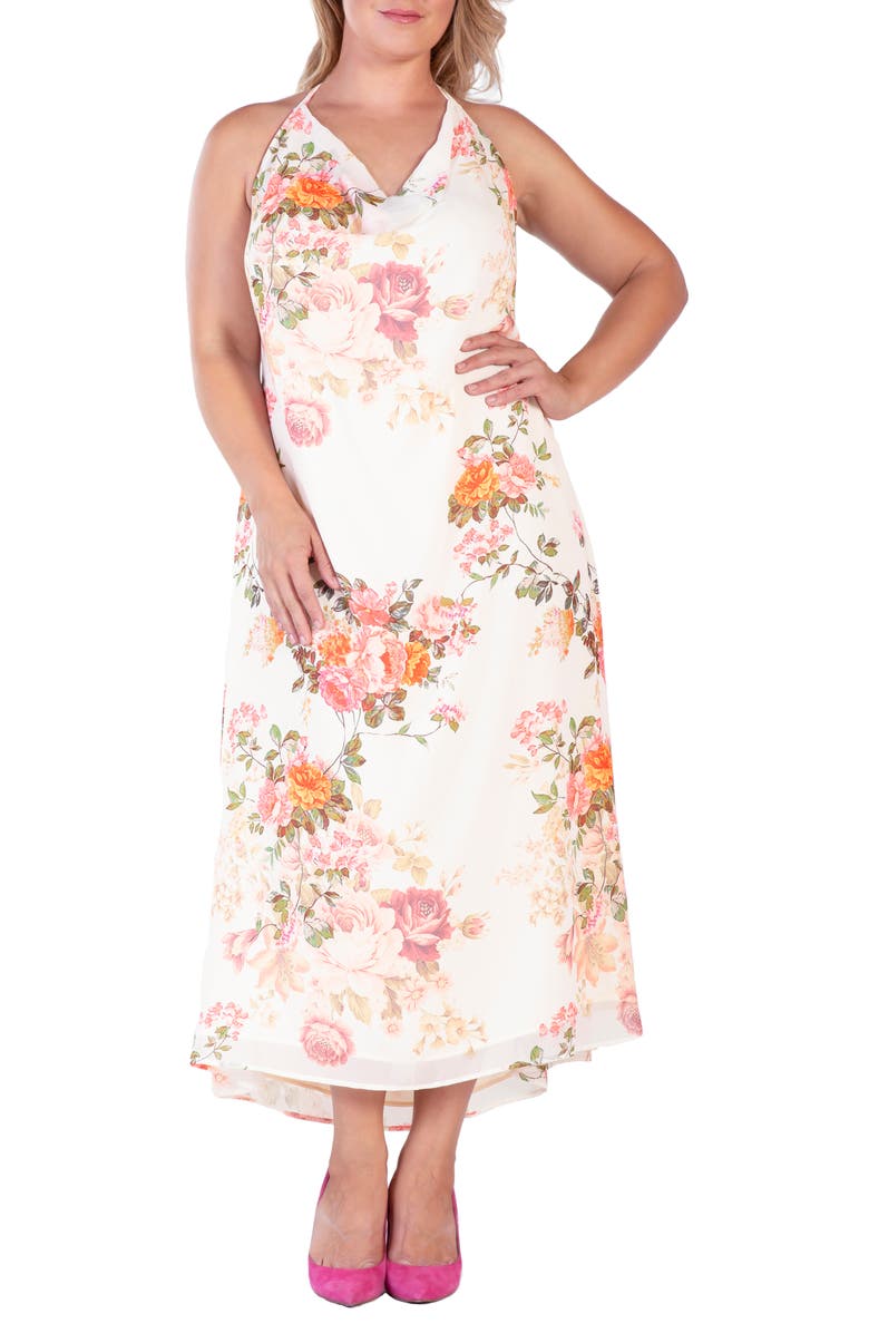 Standards & Practices Floral Halter Maxi Dress, Main, color, Beige Floral