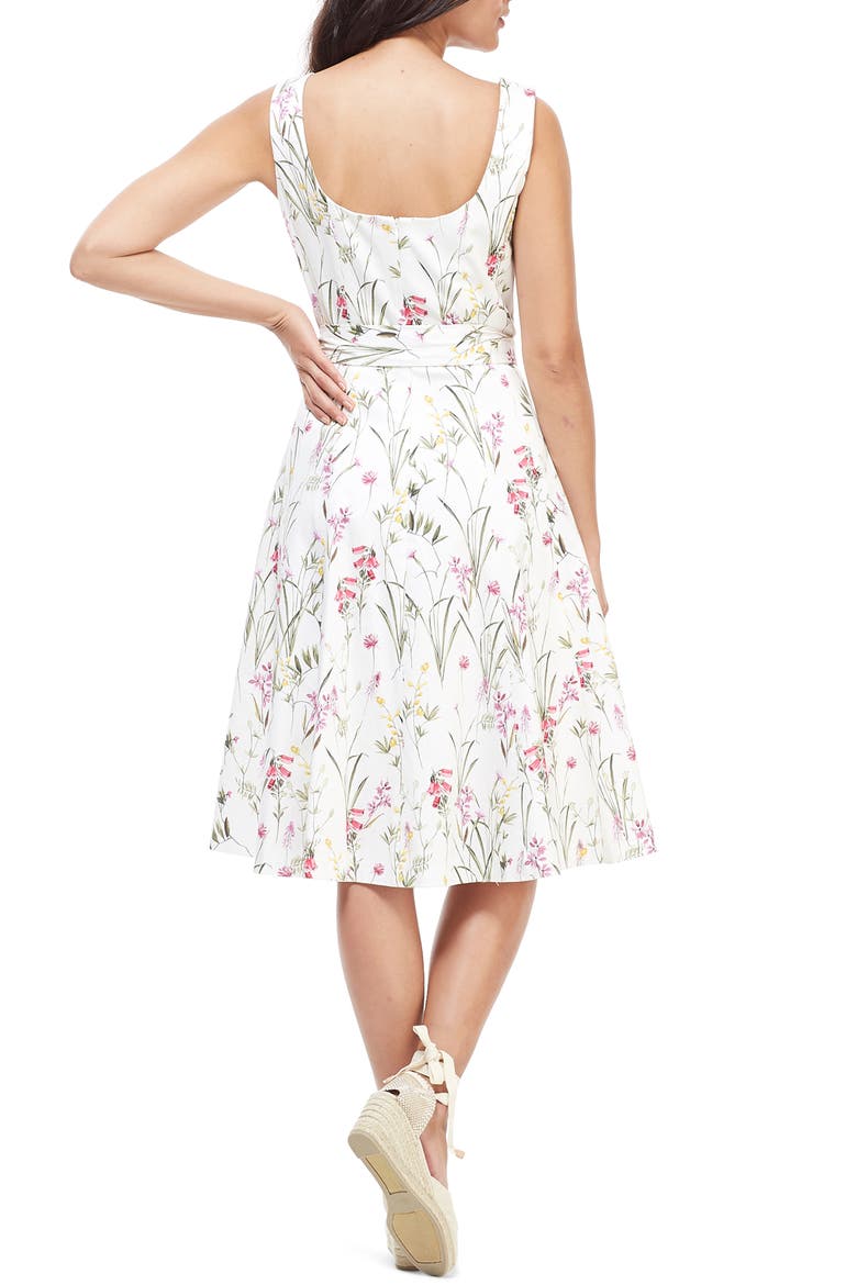 Floral Petal Fit & Flare Stretch Cotton Dress, Alternate, color, ALABASTER/ LILAC