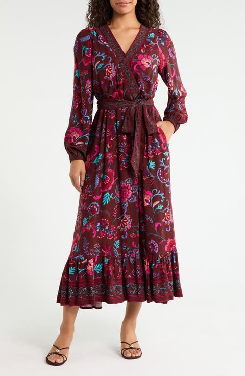 Tory Paisley Mindie Long Sleeve Faux Wrap Midi Dress