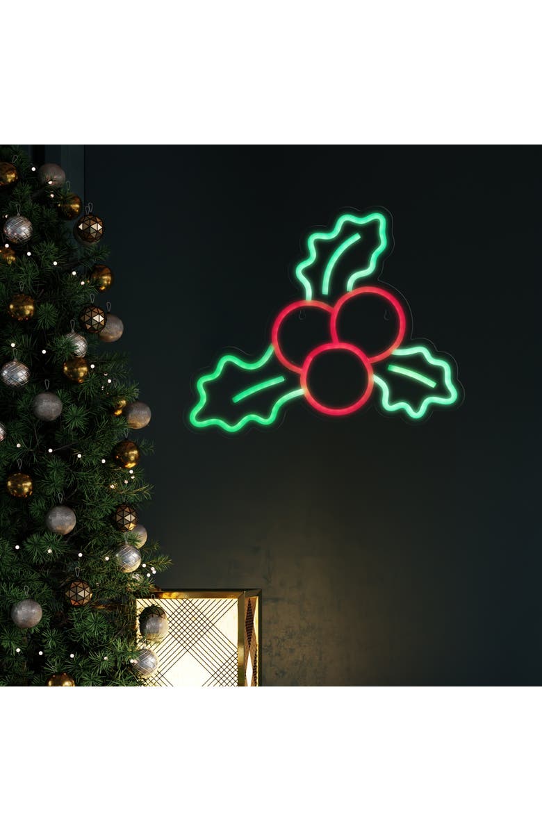 Northlight LED Holly Berries Neon Lighted Christmas Wall or Window Decoration - 12", Alternate, color, Green