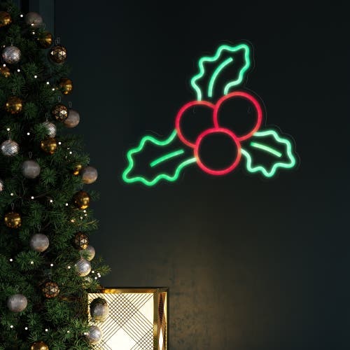 Northlight Led Holly Berries Neon Lighted Christmas Wall Or Window Decoration In Multi