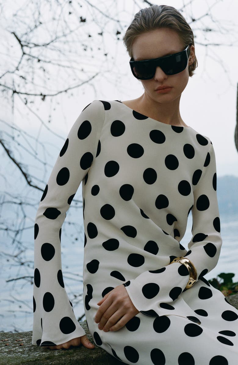 MANGO Polka Dot Long Sleeve Maxi Dress, Alternate, color,