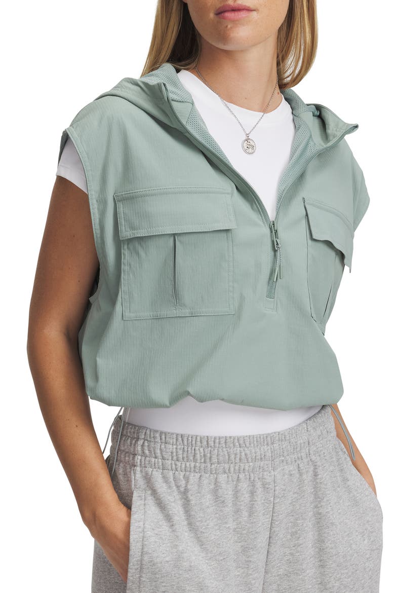 Unstoppable Utility Sleeveless Half Zip Performance Hoodie, Main, color, GRN