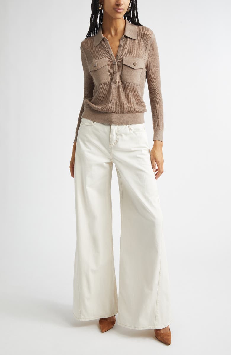 L'AGENCE Carine Pointelle Polo Sweater, Alternate, color, Mushroom