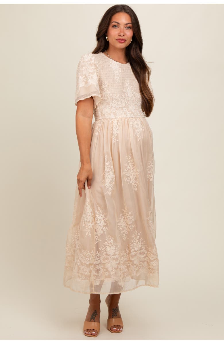 PinkBlush Embroidered Smocked Midi Dress, Alternate, color, Cream