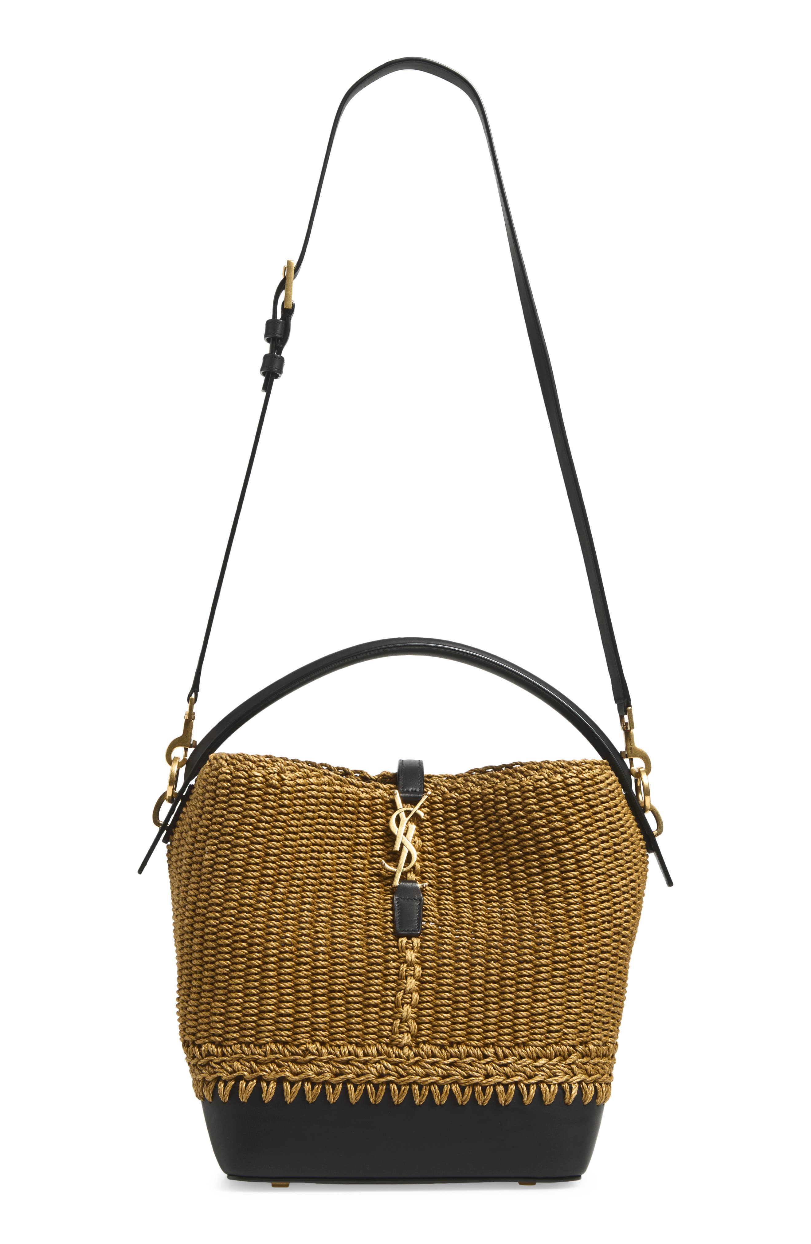 Le 37 Rope Leather Bucket Bag, Main, color, NATURAL BROWN/ BLACK