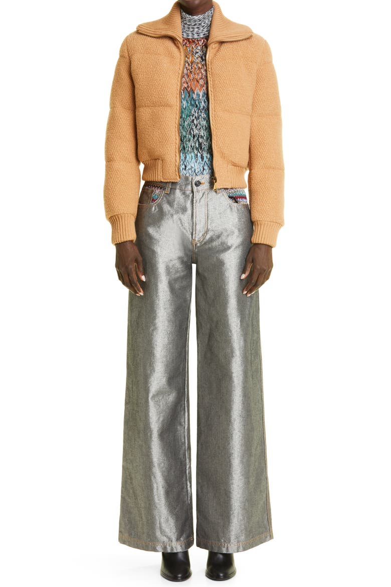 Wide Leg Metallic Denim Carpenter Pants, Alternate, color, SILVER DENIM