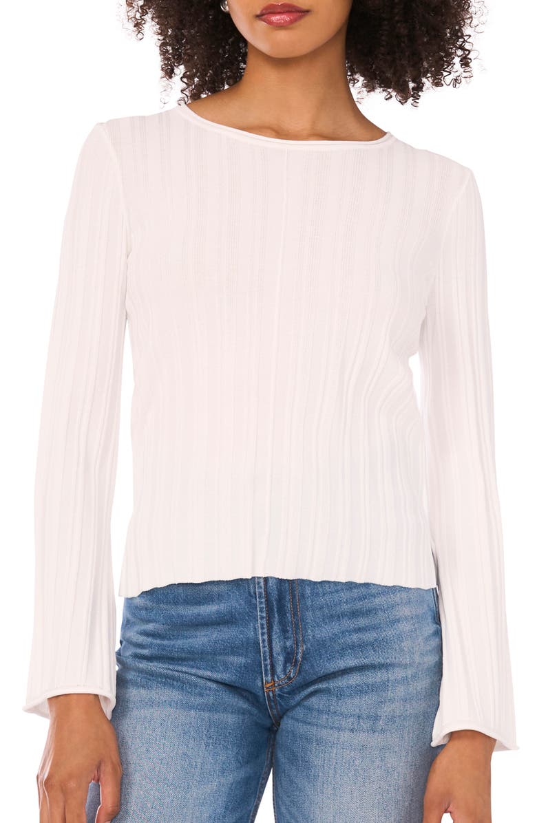 1.STATE Pointelle Knit Flare Sleeve Sweater, Main, color, New Ivory