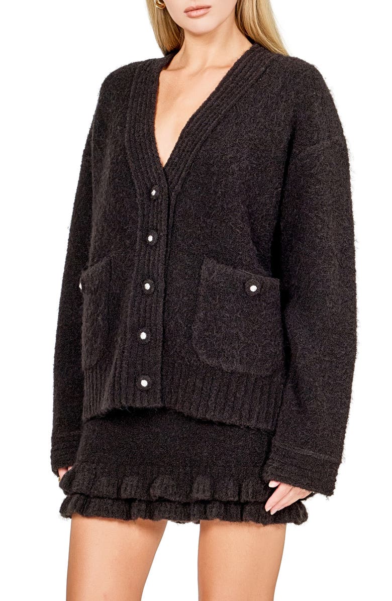 Endless Rose Fuzzy Oversize Cardigan, Alternate, color, Black