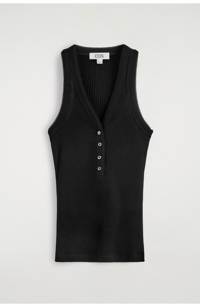 COS Ribbed-knit Henley Tank Top, Alternate, color, Black