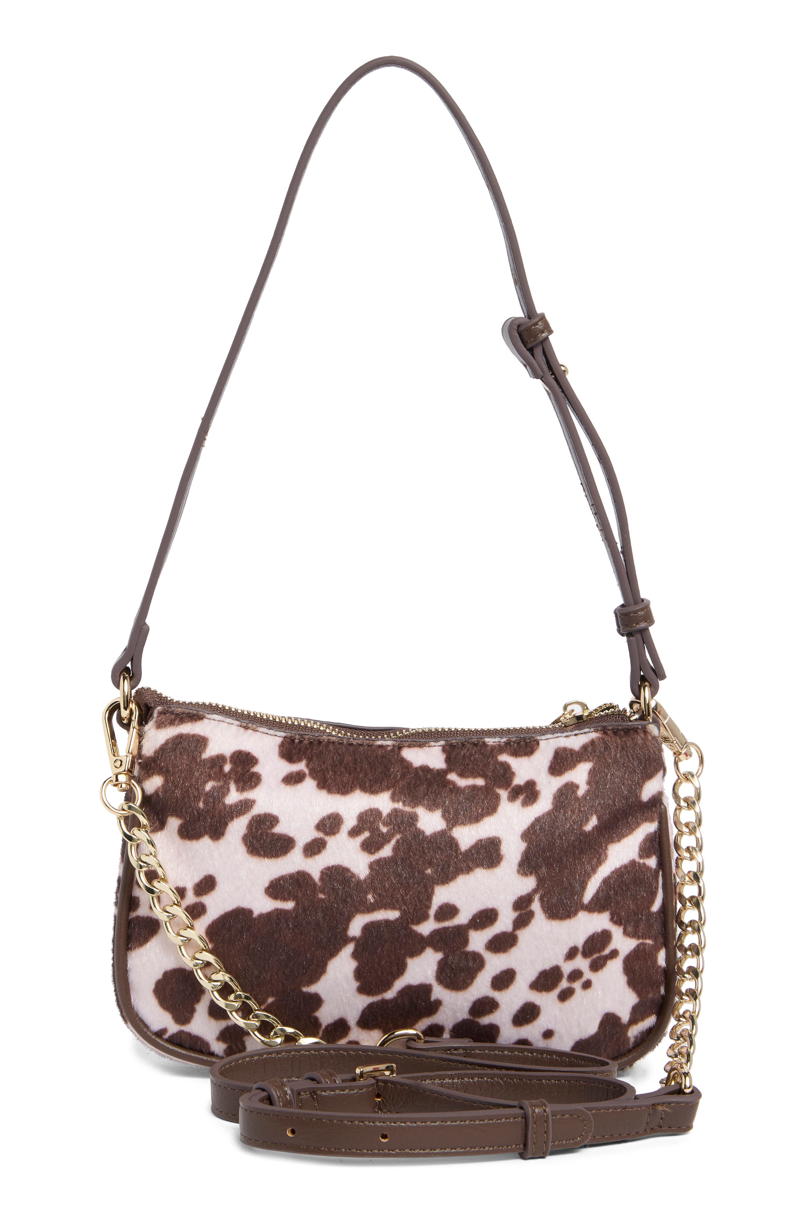 Faux Calf Hair Shoulder Bag, Alternate, color, BROWN COW