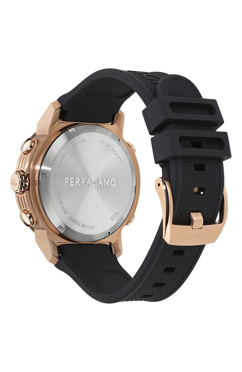 FERRAGAMO Sport Anadigit Silicon Strap Watch, 43mm, Alternate, color, Black/ Rose Gold