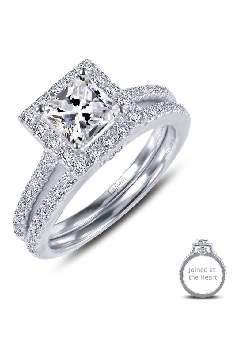 Joined at the Heart Cushion Cut Halo Wedding Ring Set, Alternate, color, SILVER/ CLEAR