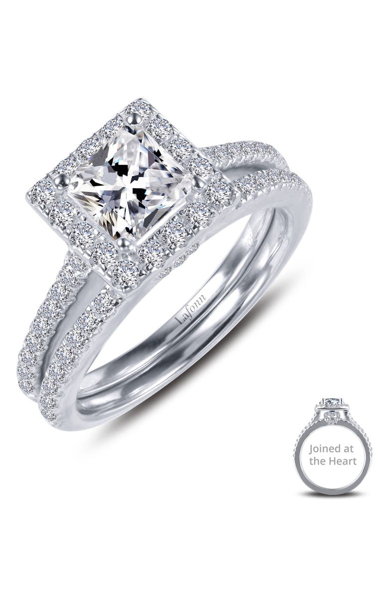 Lafonn Joined at the Heart Cushion Cut Halo Wedding Ring Set, Alternate, color, 