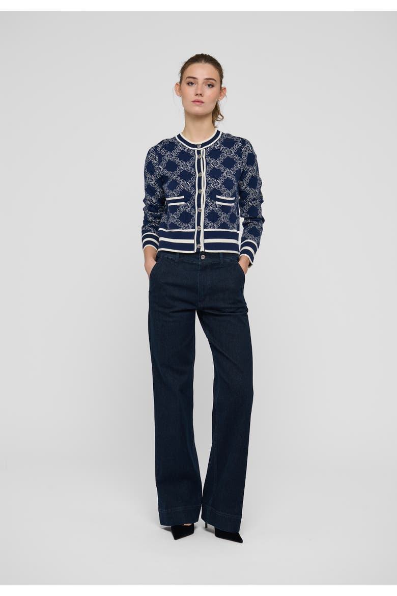 Sculpted Jacquard Button Cardigan, Alternate, color, Kudi Midnight