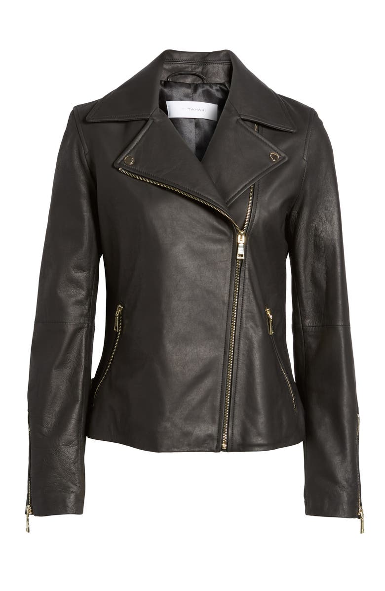 Tahari Skylar Leather Moto Jacket, Alternate, color, 