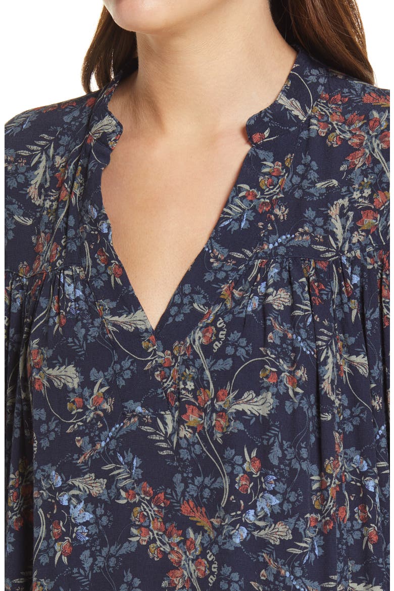 Floral Long Sleeve Woven Midi Dress, Alternate, color, NAVY BLAZER CONVO FLORAL