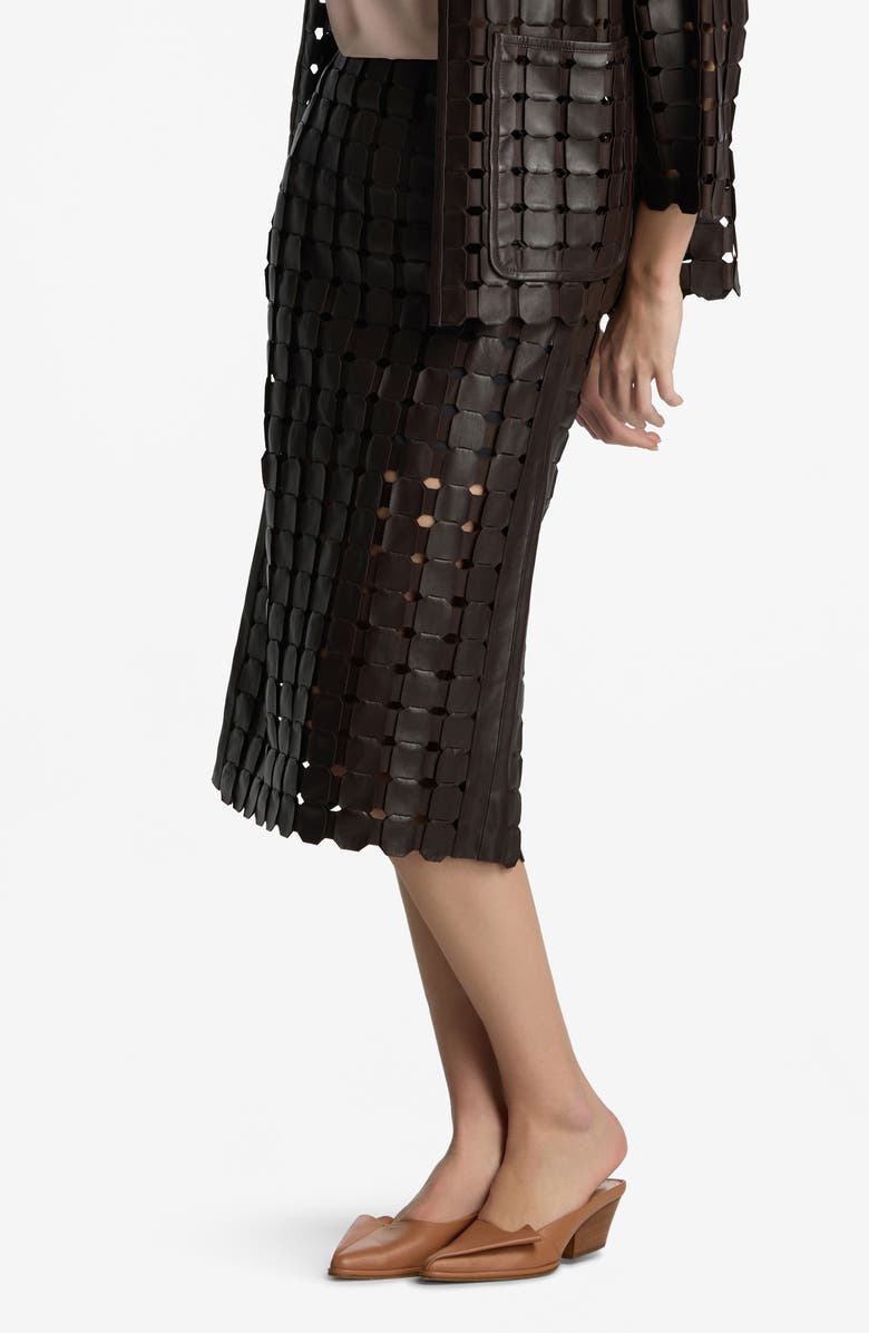 St. John Collection Geometric Woven Leather Skirt, Alternate, color, 