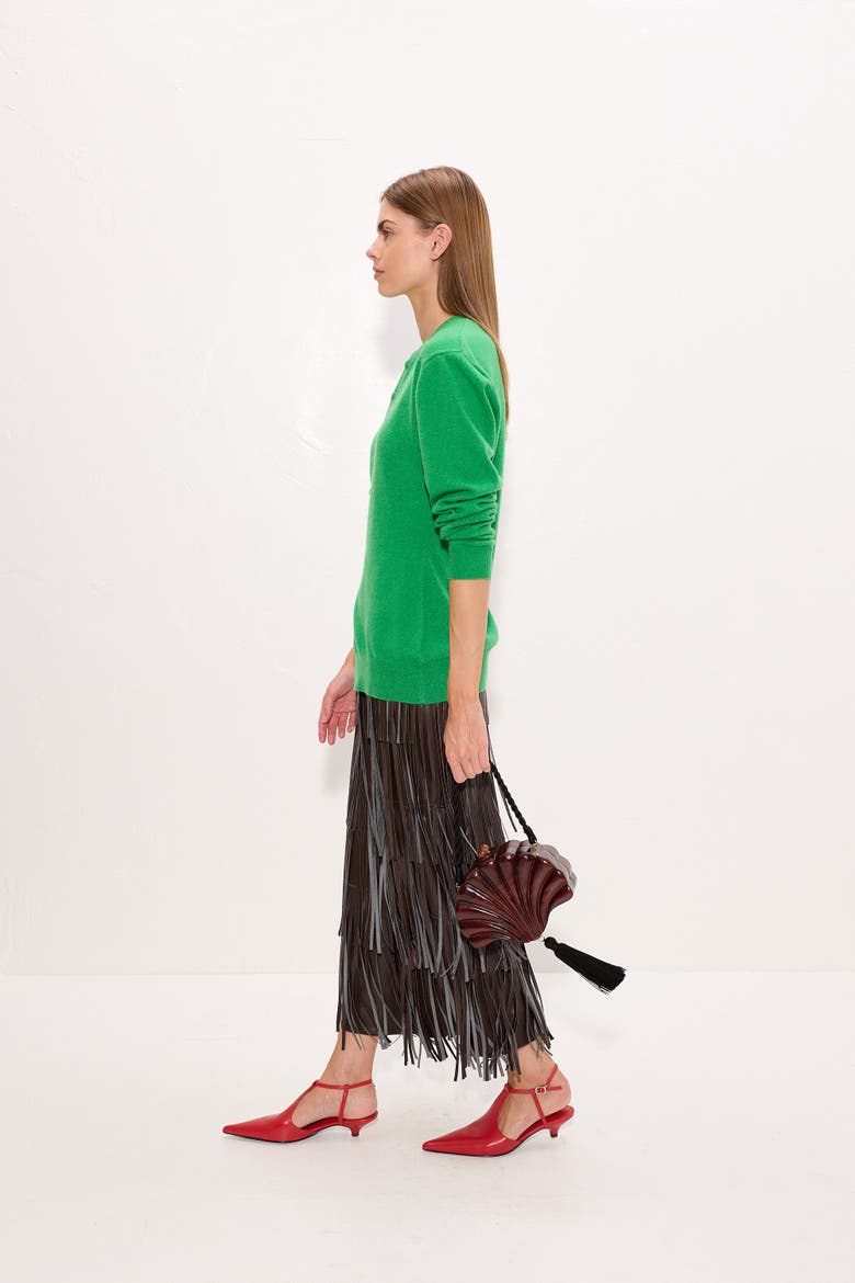 Za Za Vegan Leather Fringe Skirt, Alternate, color, Dark Choco Brown
