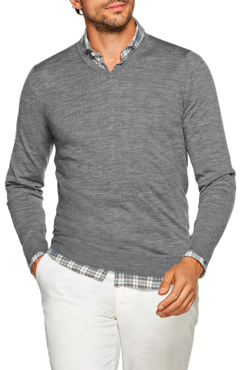 Suitsupply Slim Fit V-Neck Merino Wool Sweater, Main, color, 