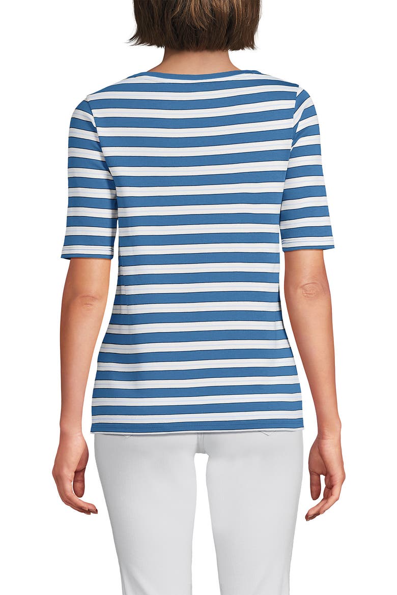 Supima Cotton Elbow Sleeve Boatneck Button Shoulder Tee, Alternate, color, Teal Blue Ocean Multi Stripe