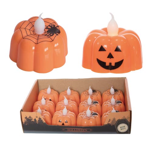 Transpac Led Pumpkin Tea Light Set Of 2 Flameless Candles Halloween In Orange