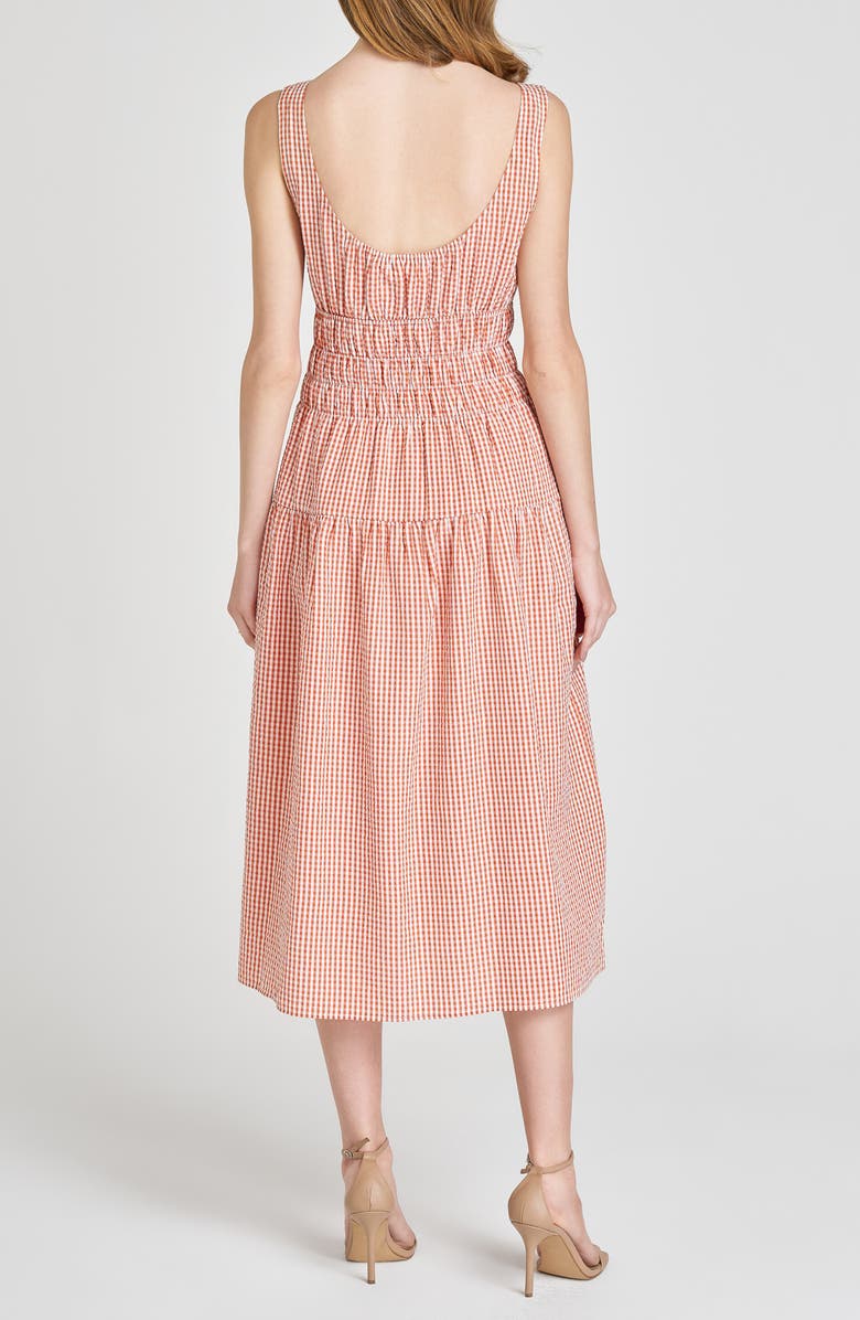 WAYF x Styled by COCO! Nina Smock Waist Seersucker Midi Dress, Alternate, color, Clay Seersucker