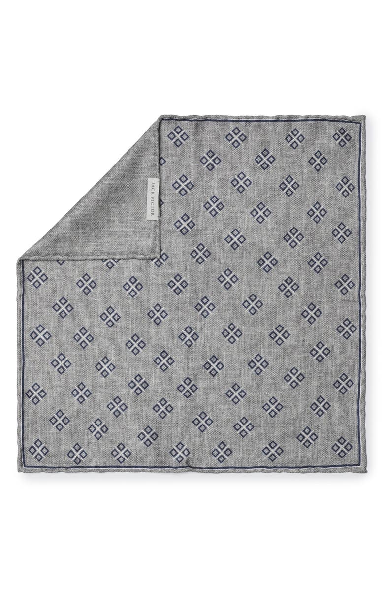 Jack Victor Riverview Reversible Silk Pocket Square, Main, color, Grey