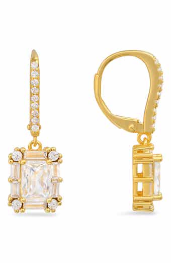 Sterling Silver Emerald Cut Drop Earrings
