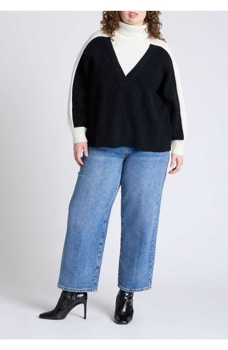 ELOQUII Mixed Knit Turtleneck, Alternate, color, Black White